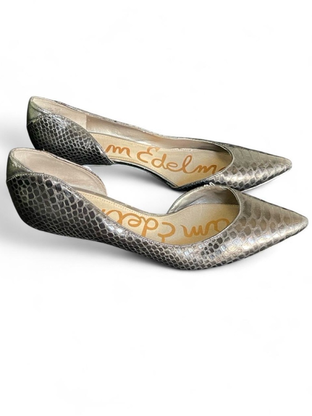 Sam Edelman Kaya Metallic Snakeskin Pointed Toe Kitten Heels Size 9.5